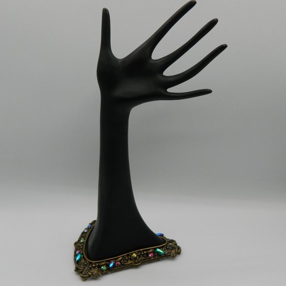 Jewelry Display Hand Black with Jeweled Metallic Base by Sweet Romance USA - Picture 1 of 6